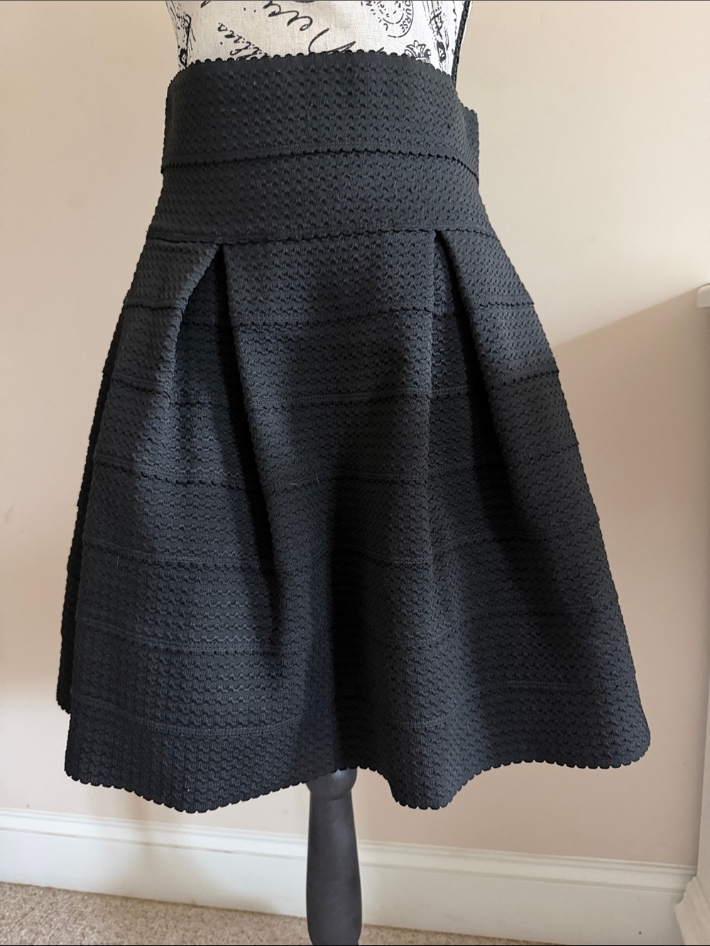H&M Black Textured A-Line Pleated Skirt